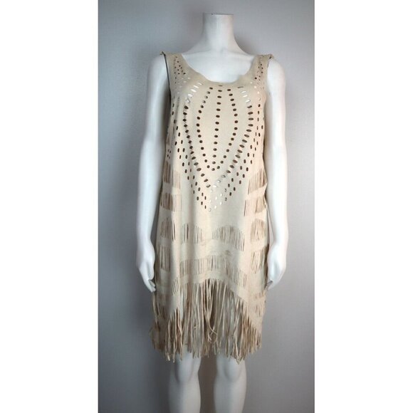 WOMEN'S BEIGE FRINGE CUT-OUT DRESS - COCO & CARMEN - SIZE S/M - Picture 1 of 12